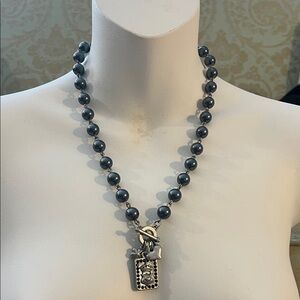 CAbi Black Beaded Necklace with Silver Pendant